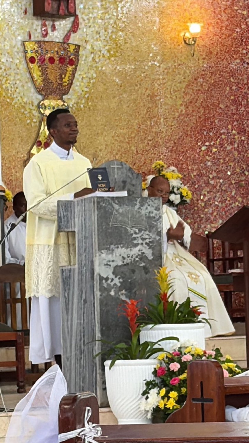 At the church, with the book.
