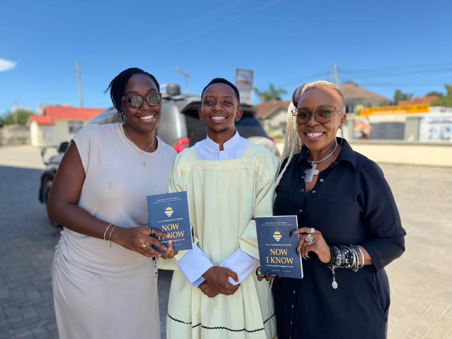 Two readers with their copies.